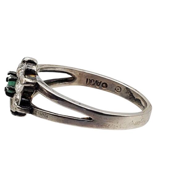 Avon Sterling Silver Flower Ring Emerald Green 925 CZ Cluster Cocktail Size 8.25 - Picture 3 of 5